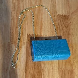 Bijoux Terner Blue Mini Bag with Gold Chain